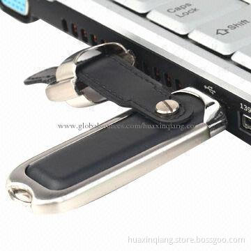 USB Memory Drive with Leather Material, 512MB-16GB Capacity, Logo Design, 5-year Warranty, USB2.0